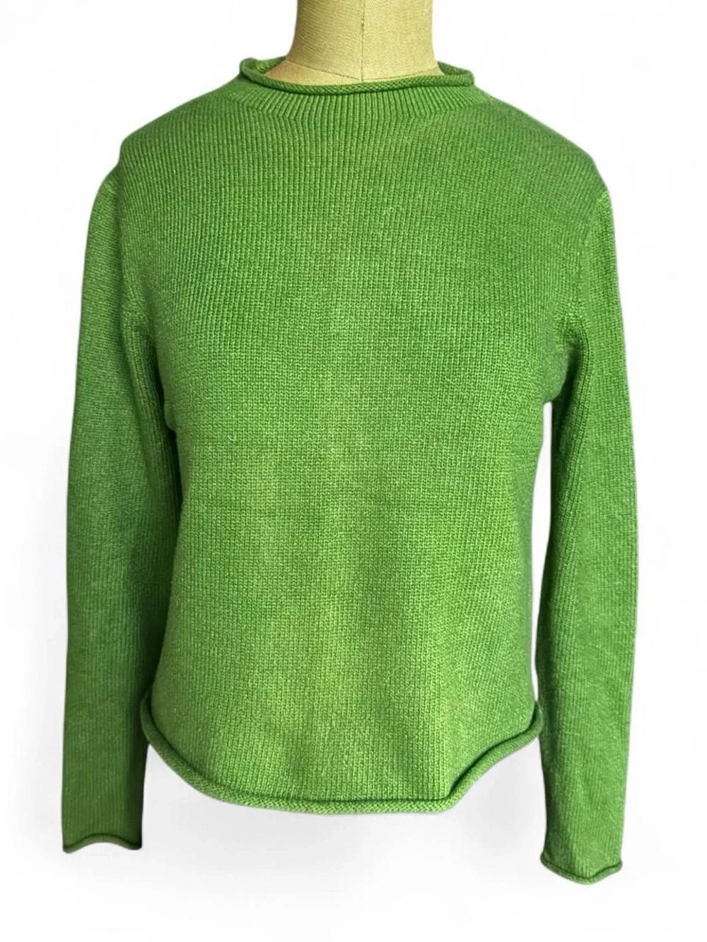 Vintage Eileen Fisher Ribbed Knit Cotton Sweater Green Crew Neck Small